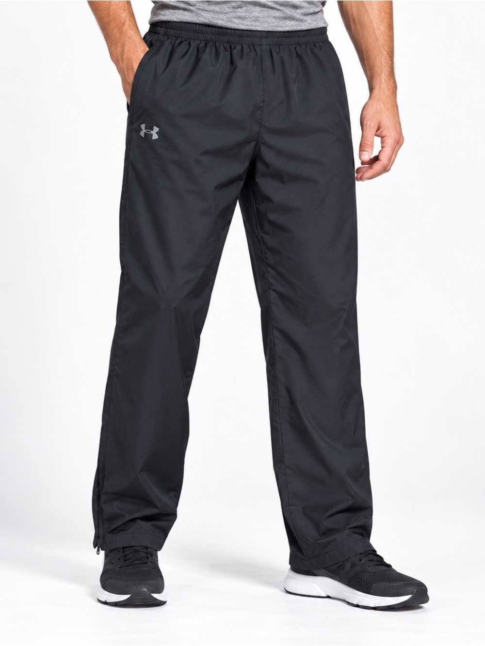 Under Armour Warm Up Pants Mens Large Mesh Lined Woven Straight Leg Black
